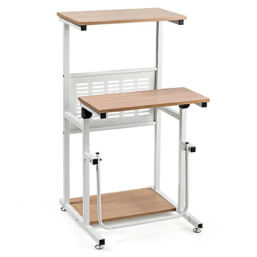 Helloshop26 Table informatique assis-debout bureau d'ordinateur réglable en hauteur poste de travail avec support d'imprimante 55 x 53 x (68-98) cm naturel 20_0009458