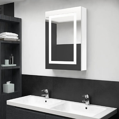 vidaXL Armoire de salle de bain à miroir LED Blanc brillant 50x13x70cm