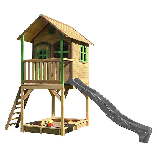 AXI Sarah Maison Enfant avec Bac à Sable & Toboggan gris | Aire de Jeux pour l'extérieur en marron & VERT | Maisonnette / Cabane de Jeu en Bois FSC