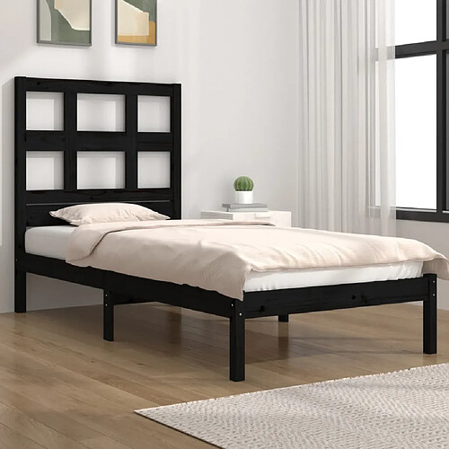 vidaXL Cadre de lit sans matelas noir 75x190 cm bois massif