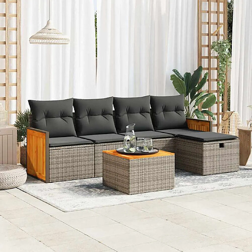 vidaXL Salon de jardin 6 pcs avec coussins gris résine tressée