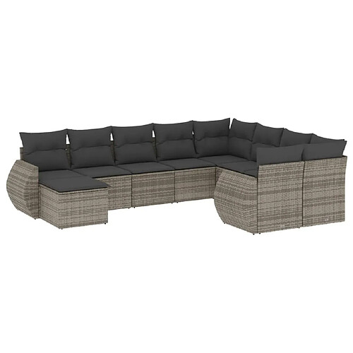 Maison Chic Salon de jardin avec coussins 10 pcs | Ensemble de Table et chaises | Mobilier d'Extérieur gris résine tressée -GKD28515