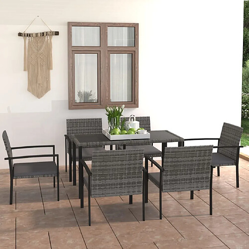 vidaXL Ensemble à manger de jardin 7 pcs Résine tressée Gris