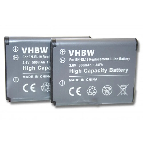 vhbw 2x Batteries compatible avec Nikon CoolPix A300 appareil photo reflex (500mAh, 3,6V, Li-ion)