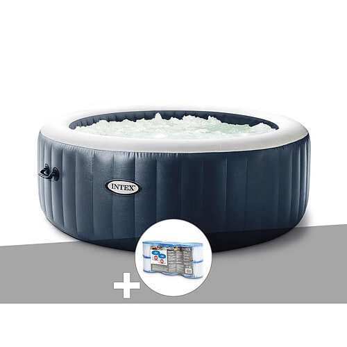 Kit spa gonflable Intex PureSpa Blue Navy rond Bulles 4 places + 6 filtres