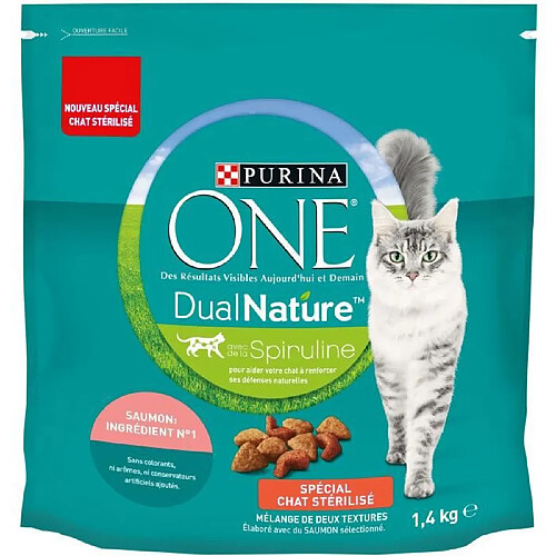 PURINA ONE Croquettes au saumon avec de la Spiruline DualNature - Pour chat adulte stérilisé - 1,4 kg