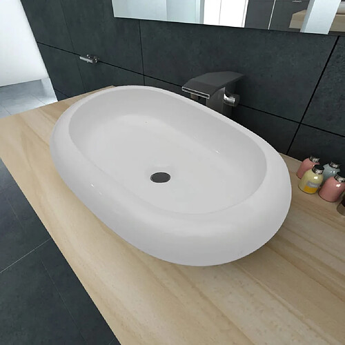 vidaXL Lavabo en forme ovale Céramique 63 x 42 cm Blanc