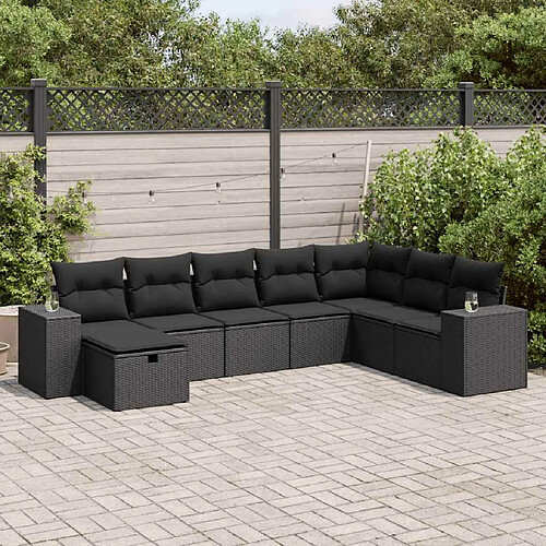 vidaXL Salon de jardin 8 pcs avec coussins noir résine tressée