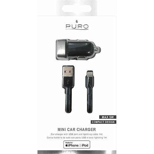 Puro Fcmchusbaplt24cblk Compact Mini Chargeur de Voiture avec Port USB/Câble Lightning 2,4 A MFI ? Noir