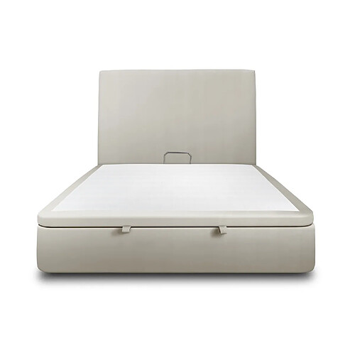 Sommeil de plomb Lit coffre 200x200cm avec tête de lit tapissier Velours Taupe - Hauteur totale : 39cm