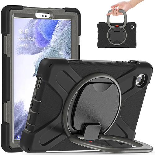 Coque en TPU + Silicone hybride avec béquille rotative à 360° noir/gris pour votre Samsung Galaxy Tab A7 Lite 8.7 pouces