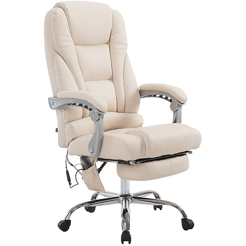 Decoshop26 Fauteuil de bureau avec fonction massage repose-pieds dossier inclinable en PVC crème 10_0002583