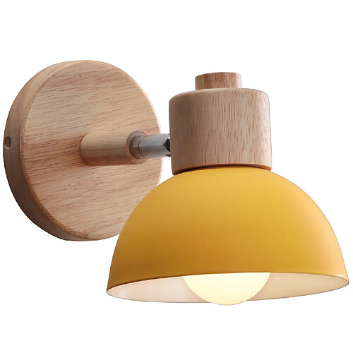 Stoex Ø15CM Applique Murale Rétro Moderne Applique Murale en Bois Et Métal Lampe Murale Simple, Angle Réglable, Pour Salon, Chambre À Coucher (Jaune) E27