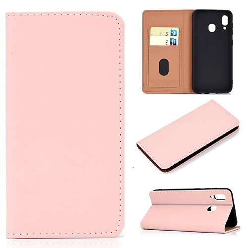 Wewoo Housse Coque Etui en cuir avec rabat horizontal pour Samsung Galaxy A30couleur unieavec fente carte et support Rose