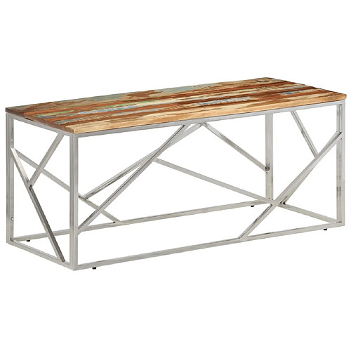 Maison Chic Table basse pour salon | Table à café argenté inox et bois de récupération massif -GKD25071