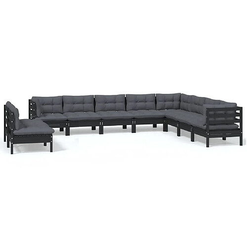 Maison Chic Salon de jardin 10 pcs + coussins - Mobilier/Meubles de jardin - Table et chaises d'extérieur Noir Bois de pin solide -MN17635