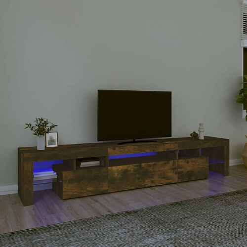 vidaXL Meuble TV avec lumières LED Chêne fumé 215x36,5x40 cm