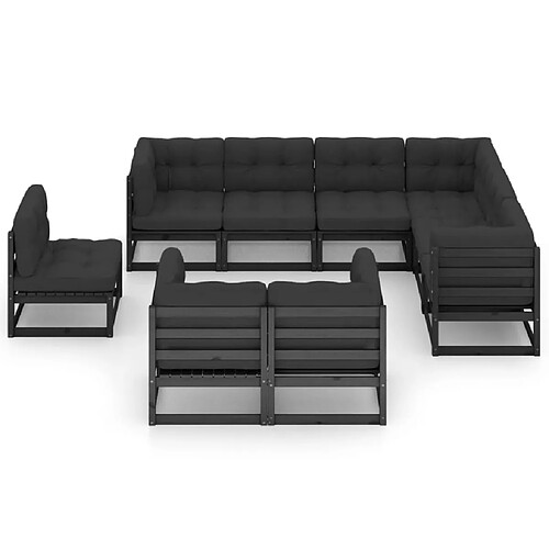 Maison Chic Salon de jardin 9 pcs + coussins - Mobilier/Meubles de jardin - Table et chaises d'extérieur Noir Bois de pin massif -MN28457