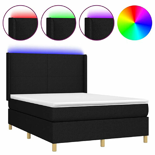 Maison Chic Lit adulte- Lit + matelas + LED,Sommier à lattes de lit matelas et LED Noir 140x200 cm Tissu -GKD84584