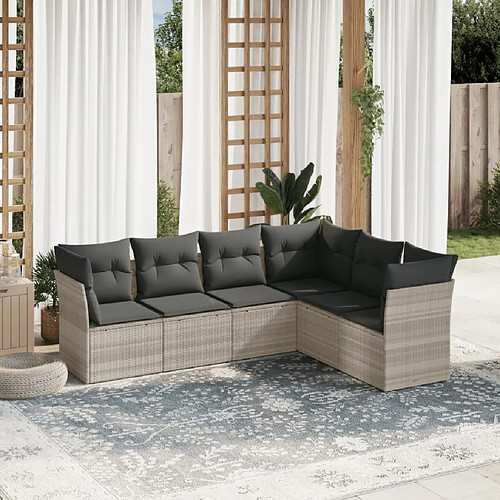 vidaXL Salon de jardin 6 pcs avec coussins gris clair résine tressée