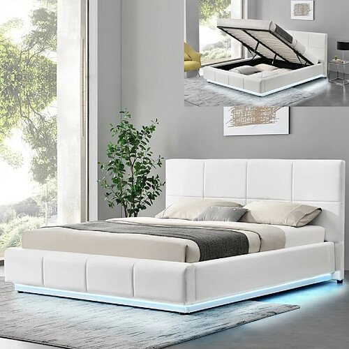 Meubler Design Lit Design Alexi Avec Sommier Et Coffre De Rangement - Blanc - 140x190