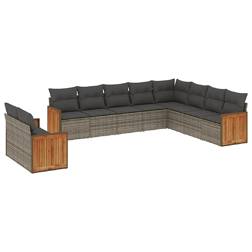 Maison Chic Salon de jardin avec coussins 10 pcs | Ensemble de Table et chaises | Mobilier d'Extérieur gris résine tressée -GKD78380