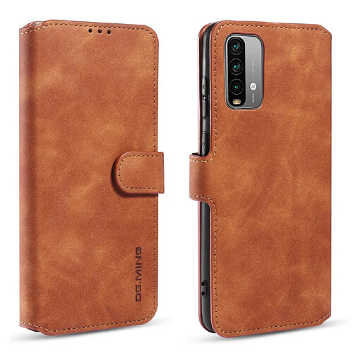 Dg.Ming Etui en PU Style rétro avec support marron pour votre Xiaomi Redmi 9T/9 Power/Note 9 4G (Qualcomm Snapdragon 662)