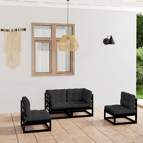 vidaXL Salon de jardin 4 pcs avec coussins Bois de pin massif