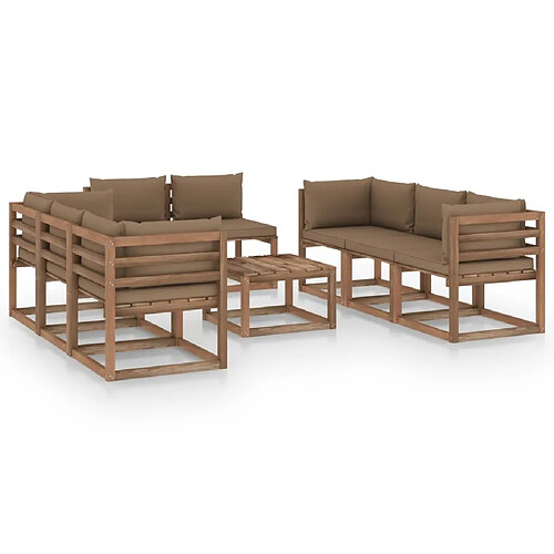 vidaXL Salon de jardin 9 pcs avec coussins Taupe