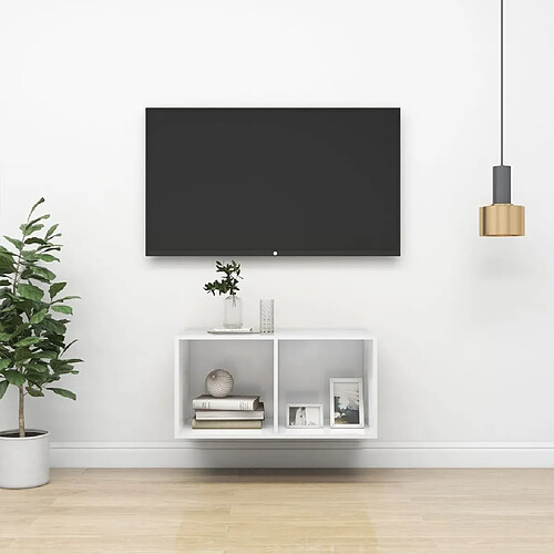 Maison Chic Meuble TV scandinave mural Banc TV suspendu pour salon - Blanc brillant 37x37x72 cm Aggloméré -MN71654