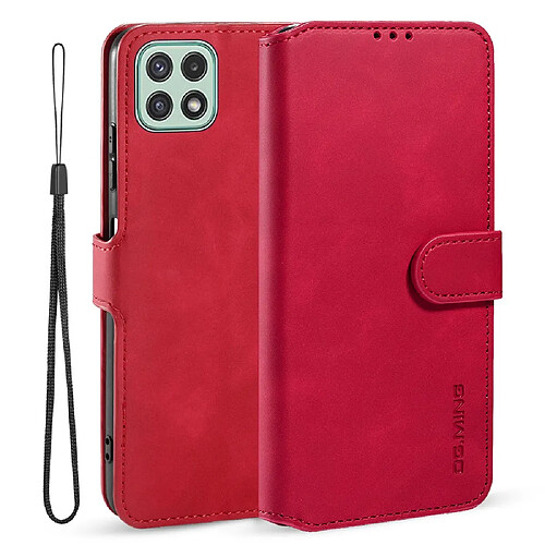 Dg.Ming Etui en PU + TPU style rétro avec support et sangle rouge pour votre Samsung Galaxy A22 5G (EU Version)