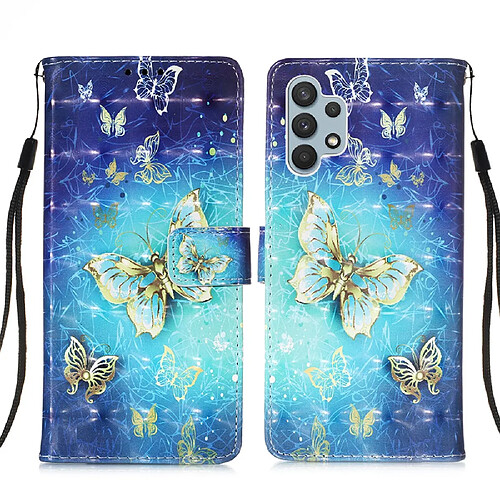 Etui en PU Impression de motifs avec support et cordon papillon d'or pour votre Samsung Galaxy A32 4G (EU Version)