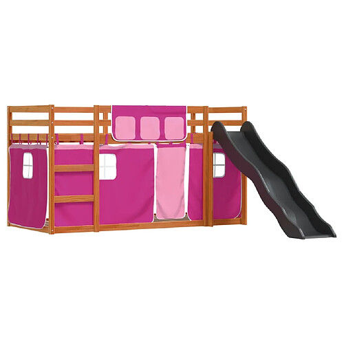 Vidaxl Lit superposé avec toboggan et rideaux rose 80x200 cm