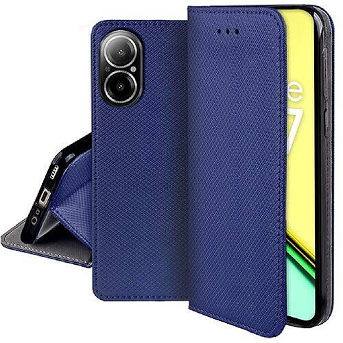 Htdmobiles Housse etui portefeuille avec coque interieure en silicone pour Realme C67 4G + verre trempe - BLEU MAGNET