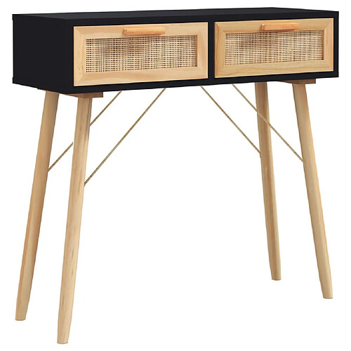 Maison Chic Table console | Meuble d'entrée | Table d'appoint Noir 80x30x75 cm Bois massif pin /rotin naturel -GKD62942