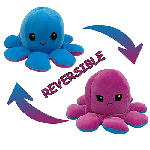 RedMiter Peluche poulpe réversible double face 20 cm -violet + bleu