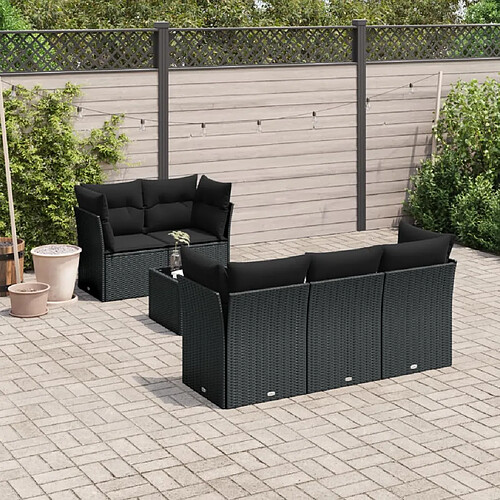 vidaXL Salon de jardin 6 pcs avec coussins noir résine tressée