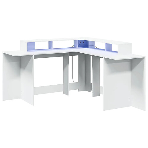 Helloshop26 Bureau table poste de travail meuble d'ordinateur informatique étude avec lumières LED 152 x 152 x 91 cm bois d'ingénierie blanc 02_0023407