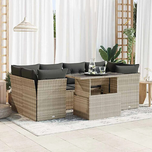 vidaXL Salon de jardin avec coussins 7 pcs gris clair résine tressée