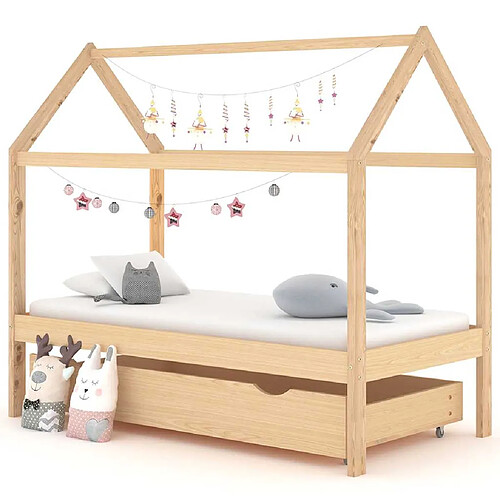 vidaXL Cadre de lit pour enfant et un tiroir bois pin massif 80x160 cm