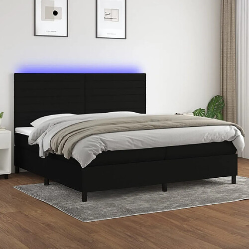 vidaXL Sommier à lattes de lit et matelas et LED Noir 200x200 cm Tissu