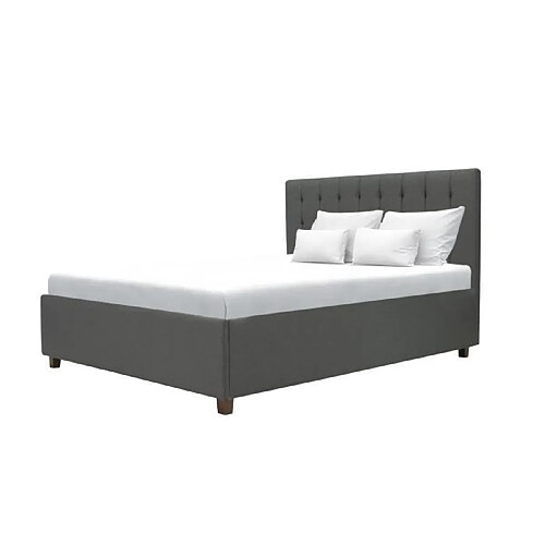 Cstore EMILY - lit adulte 140x190 cm + coffre de rangement - tissu imitation lin gris foncé - sommier inclus