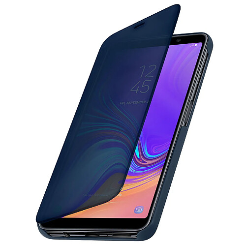 Avizar Housse Galaxy A7 2018 Étui Folio Miroir Clapet translucide Stand Vidéo - Bleu