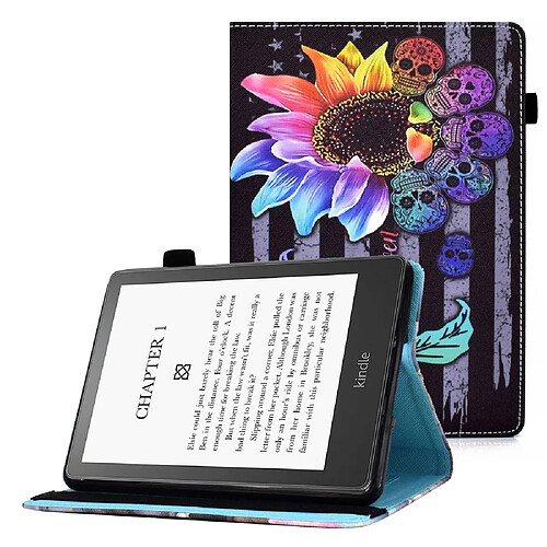 Etui en PU motif de lignes de piqûres avec support et porte-cartes pour votre Amazon Kindle Paperwhite 5 (2021) - tournesol