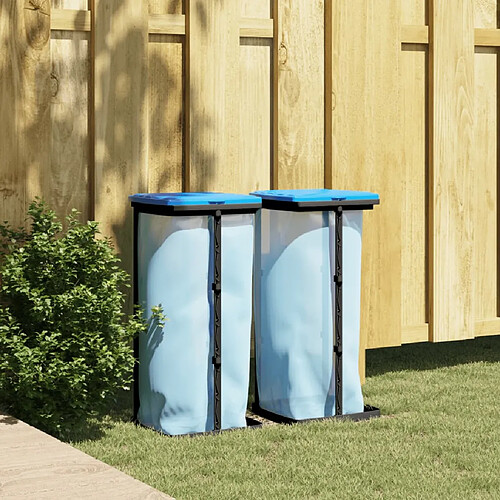 vidaXL Porte-sacs poubelles 2 pcs noir et bleu 60 L PP