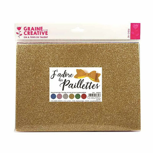 Graines Creatives 6 feuilles de caoutchouc souple pailleté