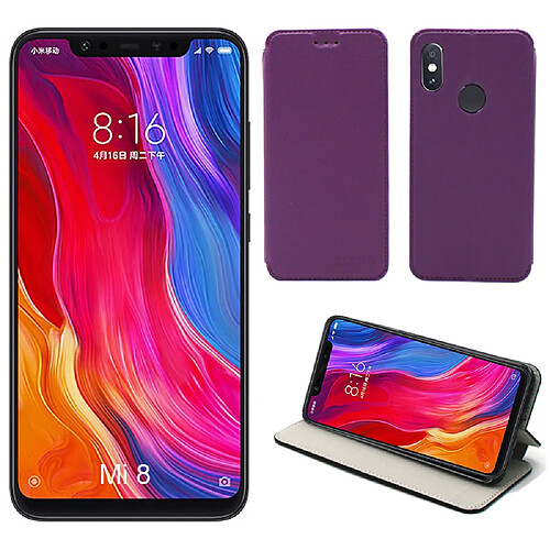 Xeptio Etui luxe Xiaomi Mi 8 violet Slim Style Cuir avec stand - Housse coque anti choc de protection pour Xiaomi Mi8 smartphone 2018 - Accessoires pochette case