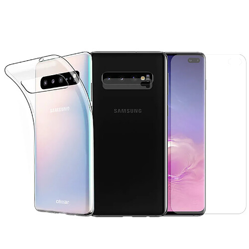 Protection intégrale Verre Trempé incurvé Samsung S10 Plus+Verre Trempé Caméra Arrière+Coque souple silicone transparente-Visiodirect-