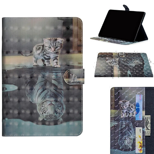 Etui en PU impression de modèle chat et tigre avec support pour votre Huawei MediaPad T5 10