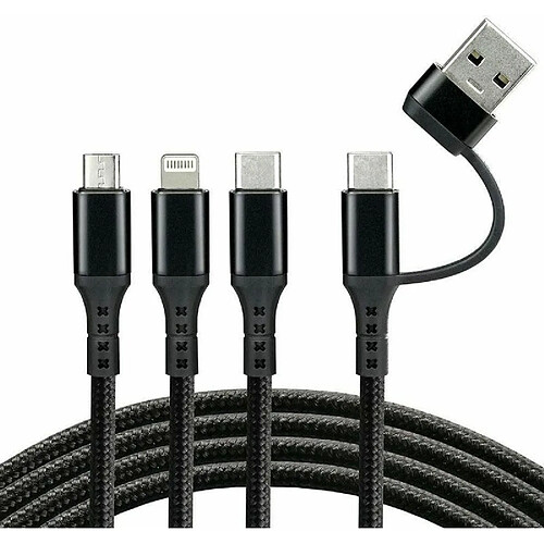 everActive Câble USB C/USB 3 en 1, USB-C, Lightning, micro USB, charge rapide jusqu'à 3 A, 120 cm, modèle CBB-1.2ALL